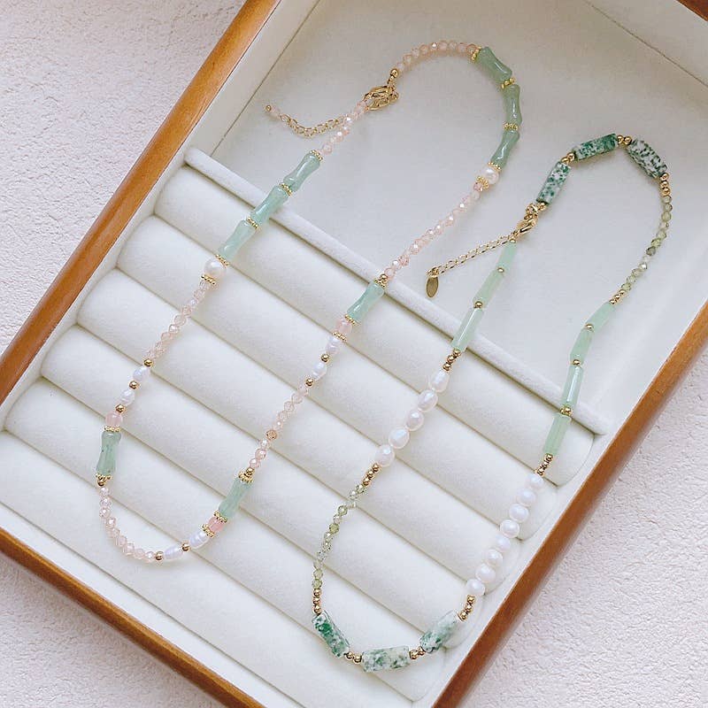 Natural stone hand-beaded Baroque pearl necklace