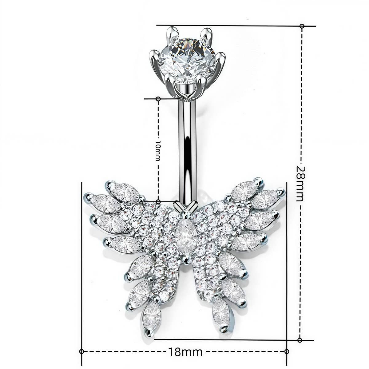 New CZ Butterfly Stainless Steel Navel Ring