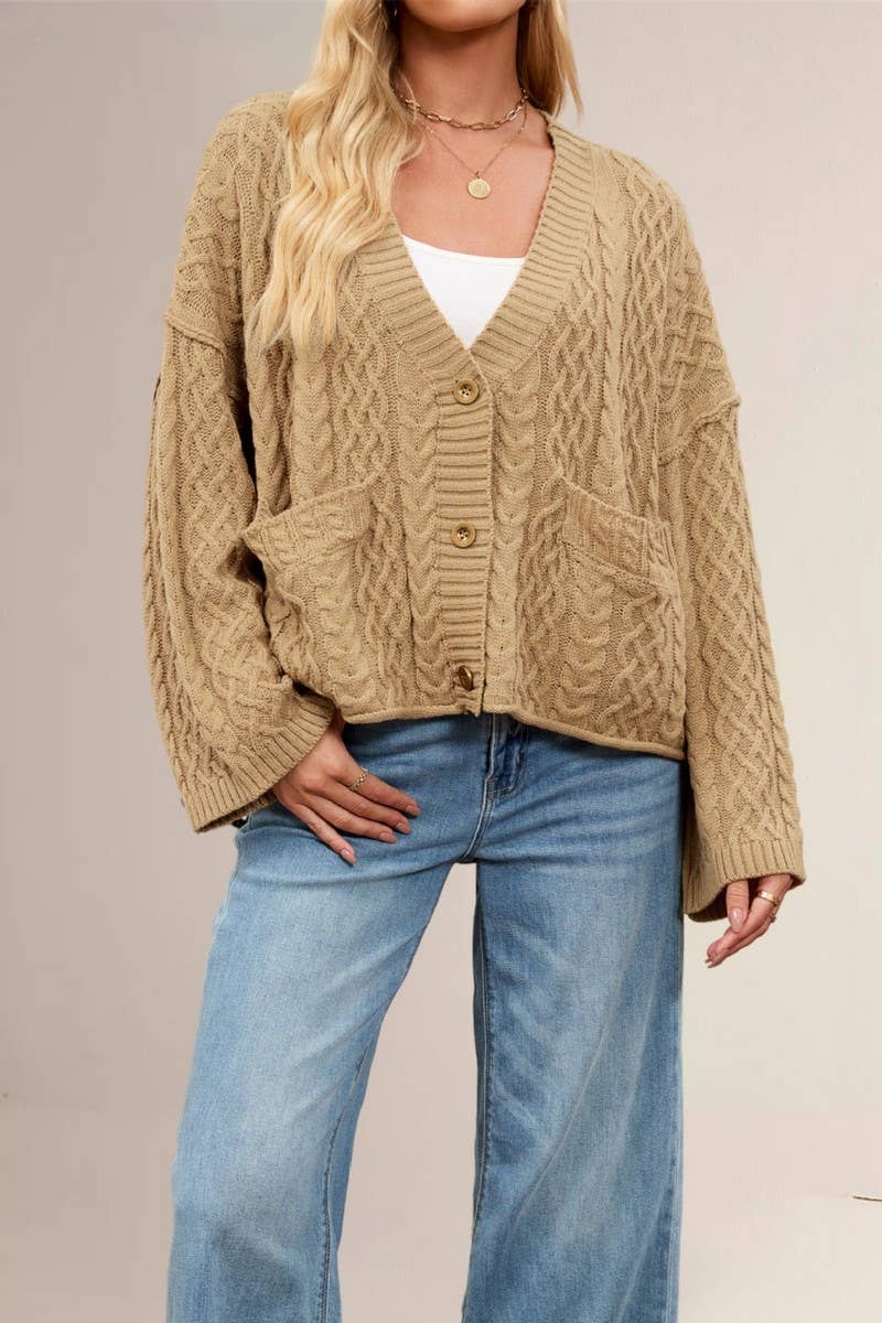 CWOCAL00778_LOOSE FIT CABLE KNIT POCKET CARDIGAN