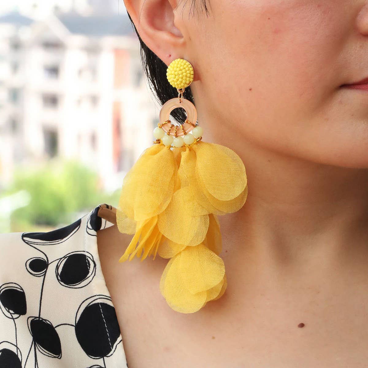 Handmade Long Statement Floral Fabric Earrings
