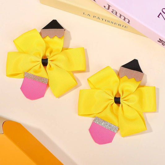 Baby Bow Hair Clip with Pencil Pattern ??Handmade_CWAHA6710