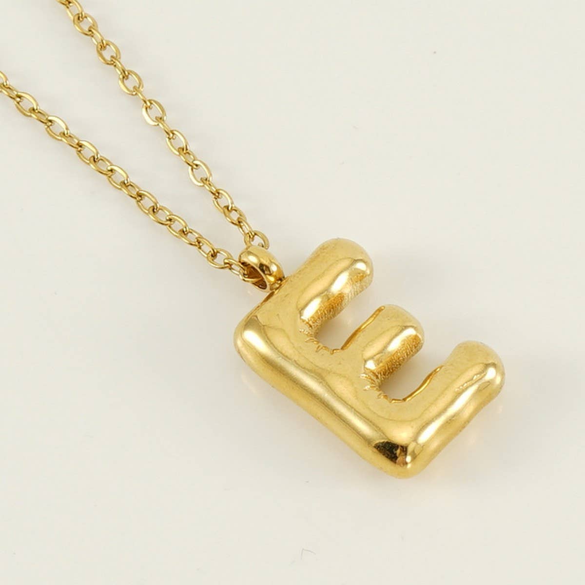 CWAJE1933_Stainless Steel Glossy Bubble Letter Necklace Gold