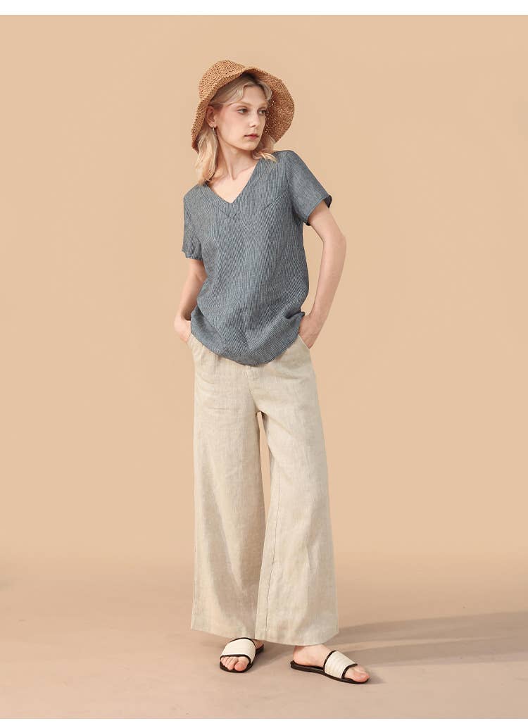 High-end and versatile linen straight-leg pants