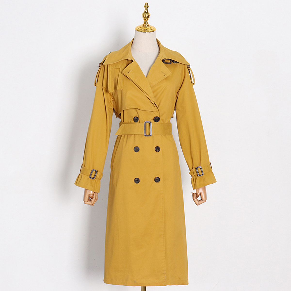 Elegant Long Trench Coat with Waist Belt & Collar