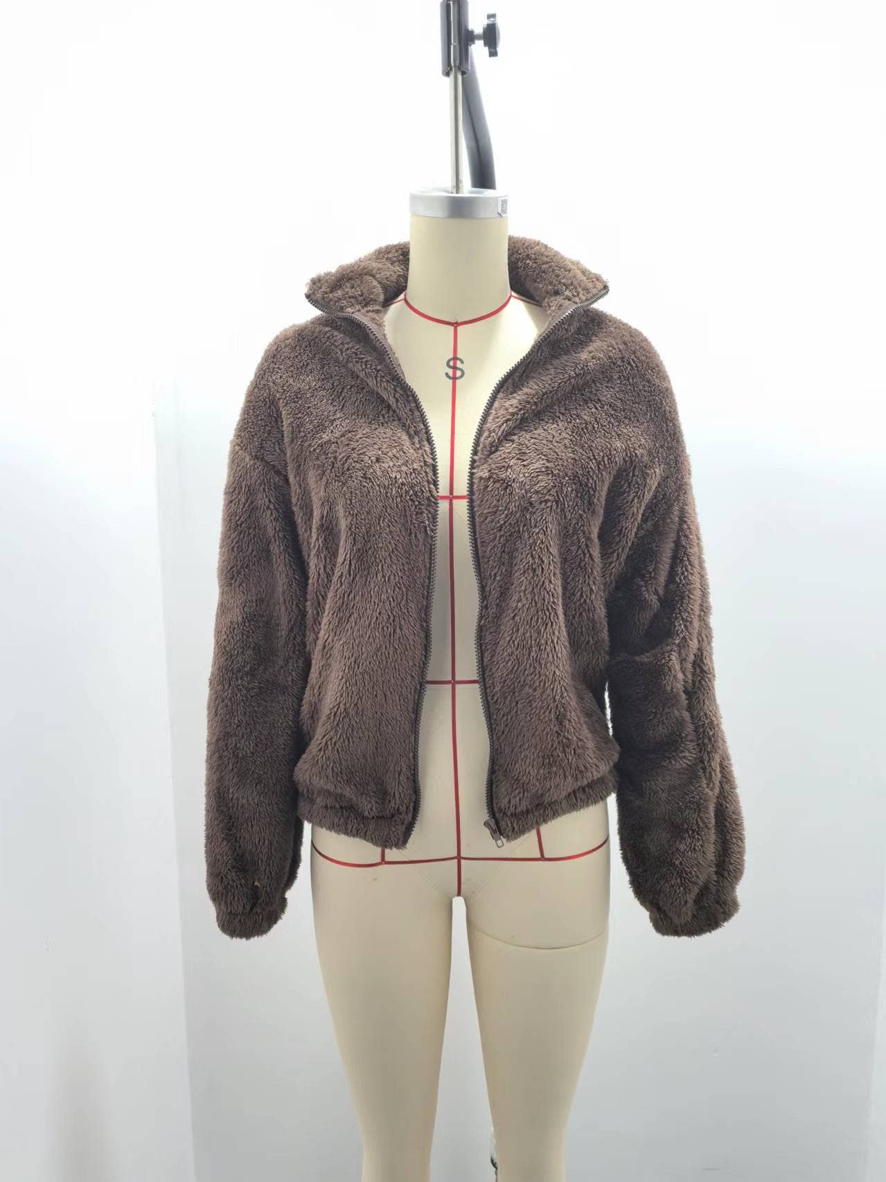 LONG SLEEVE SOLID COLOR PLUSH LOOSE WARM CARDIGAN