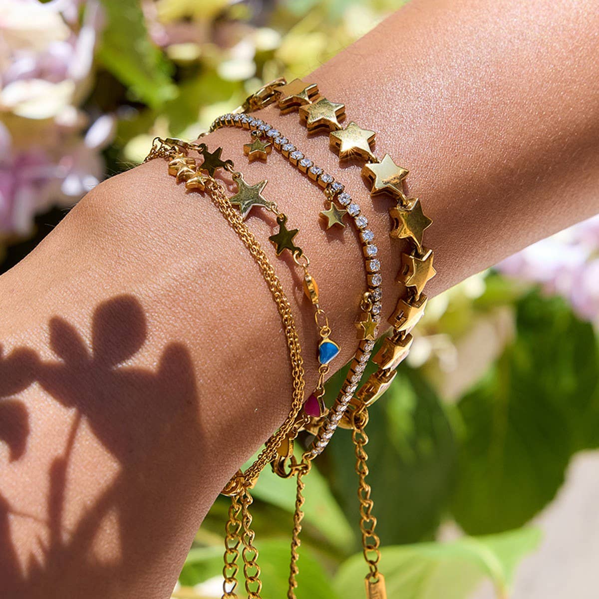 Bright Enamel Heart Star Bracelet, 18K Gold Steel_CWAJE4812