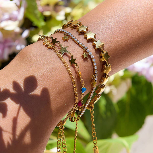 Bright Enamel Heart Star Bracelet, 18K Gold Steel_CWAJE4812