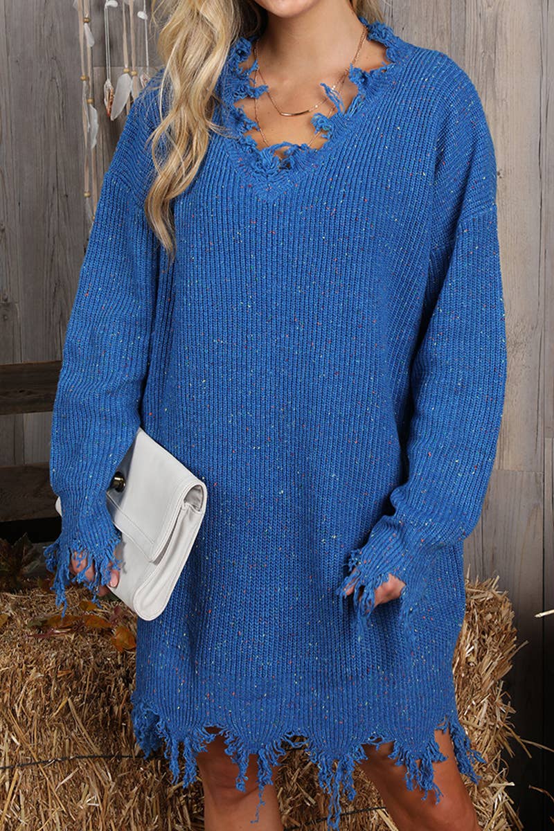 CWDSD10363_INPLUS SOFT TWO TONE DISTRESSED HEM SWEATER DRESS