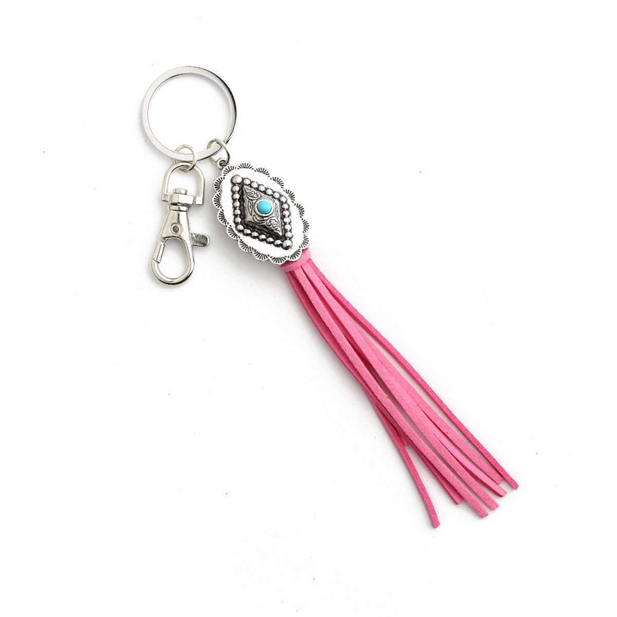 Boho DiamondKeychain withTassel and TurquoiseCharm_CWAB5082