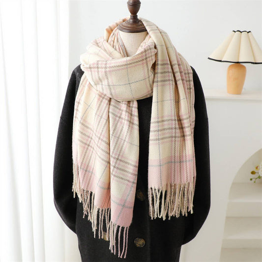 Cozy Plaid Tassel Scarf Fall Winter Wrap for Women