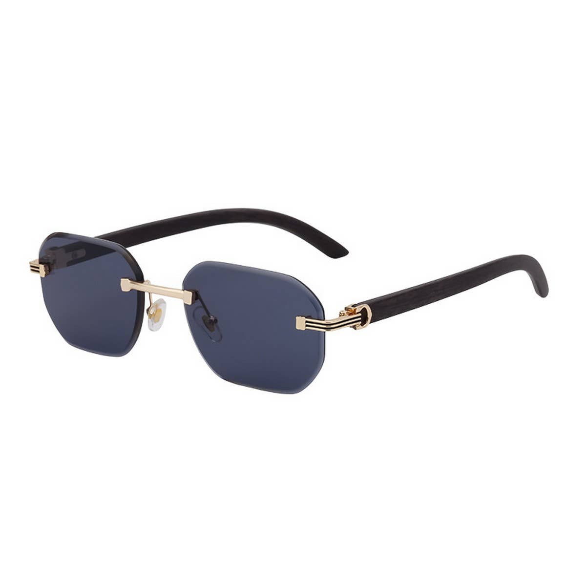 CUT EDGE RIMLESS FAUX WOOD GRAIN TEMPLE SUNGLASSES