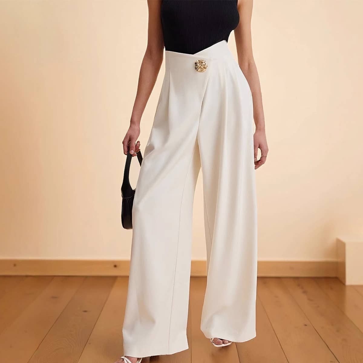 Irregularly waisted high-waisted wide-leg pants