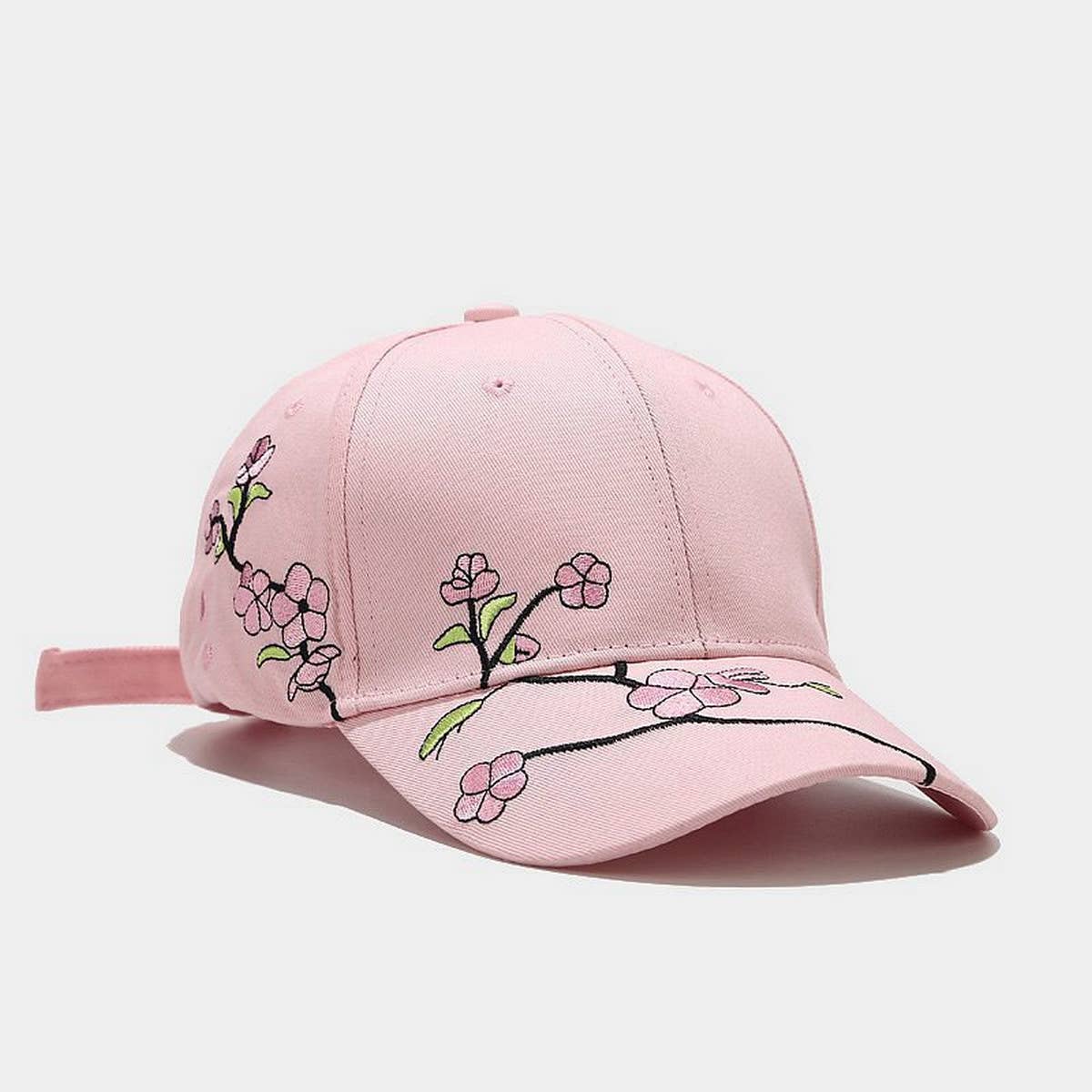 Embroidered Peach Blossom Cotton Baseball Cap CWAH1639