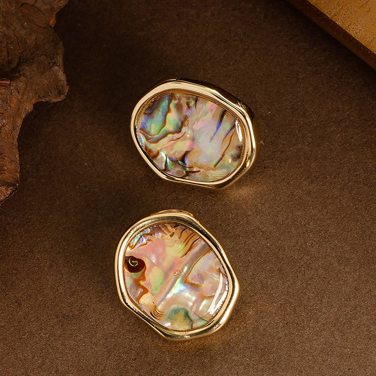 IRREGULAR ABALONE GEOMETRIC EARRINGS