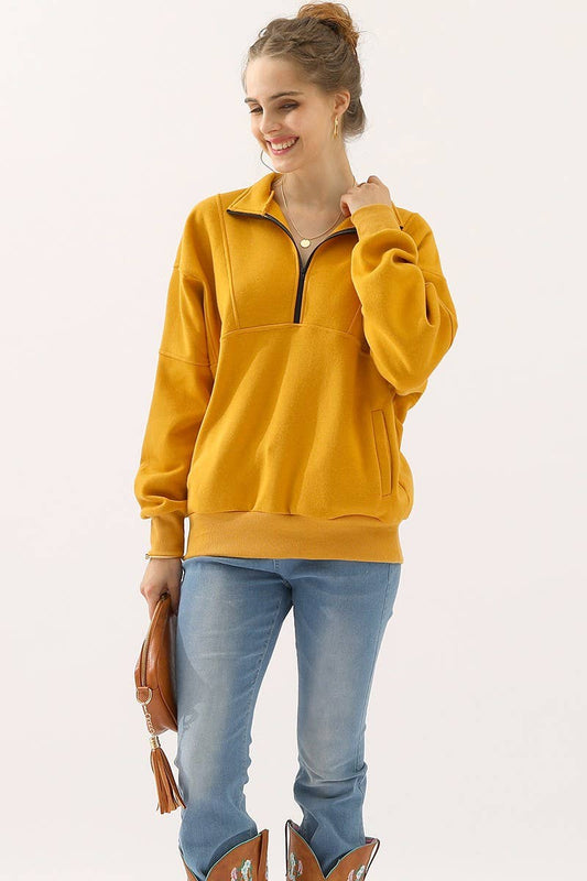 Cwttl900_Half Zip Up Sweatshirt With Kangaroo Pocket