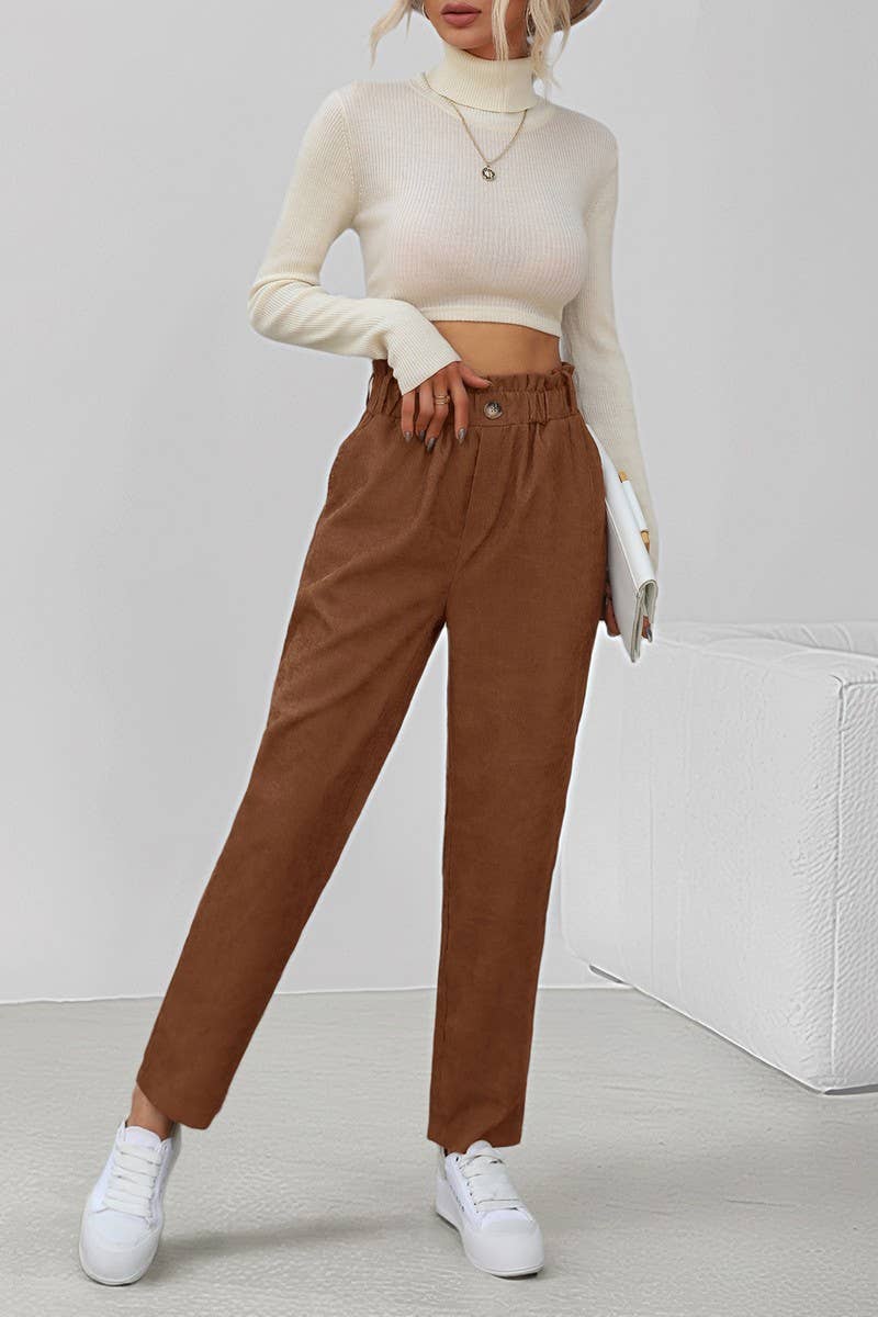 CWBLP00937_CASUAL SOLID ELASTIC WAIST CORDUROY PANTS