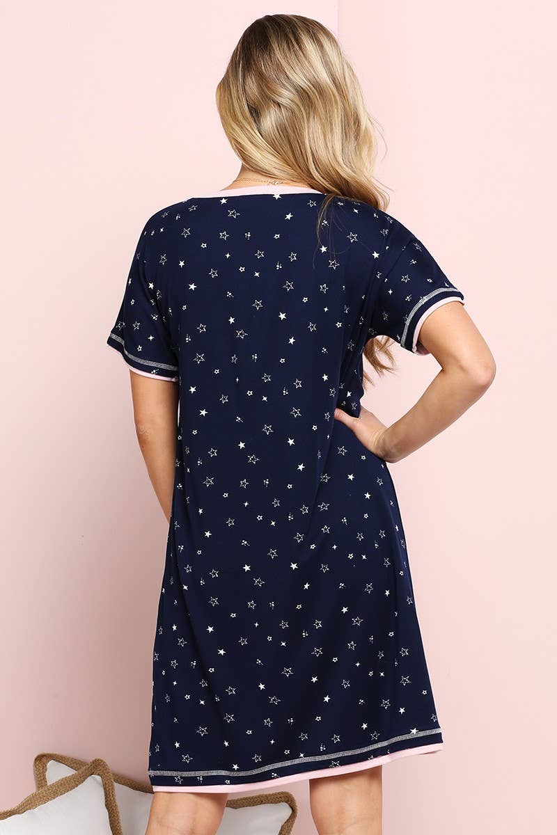 CWDSD10385_V-NECK SHORT SLEEVE SLEEPWEAR DRESS