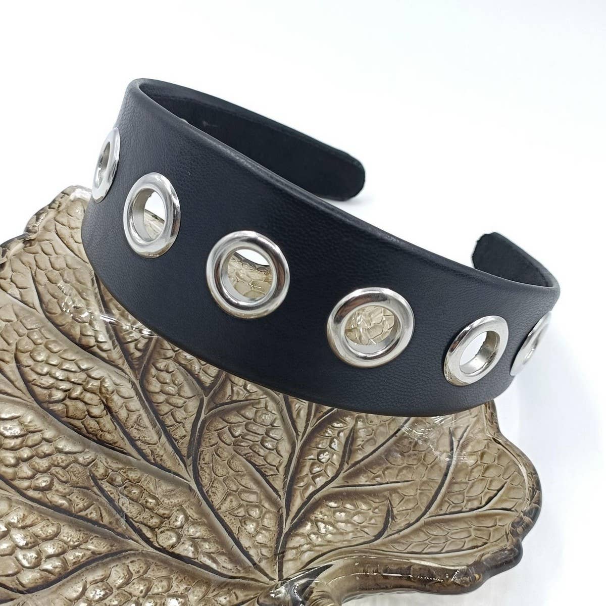 Elegant Punk Wide PU Headband with Large Studs