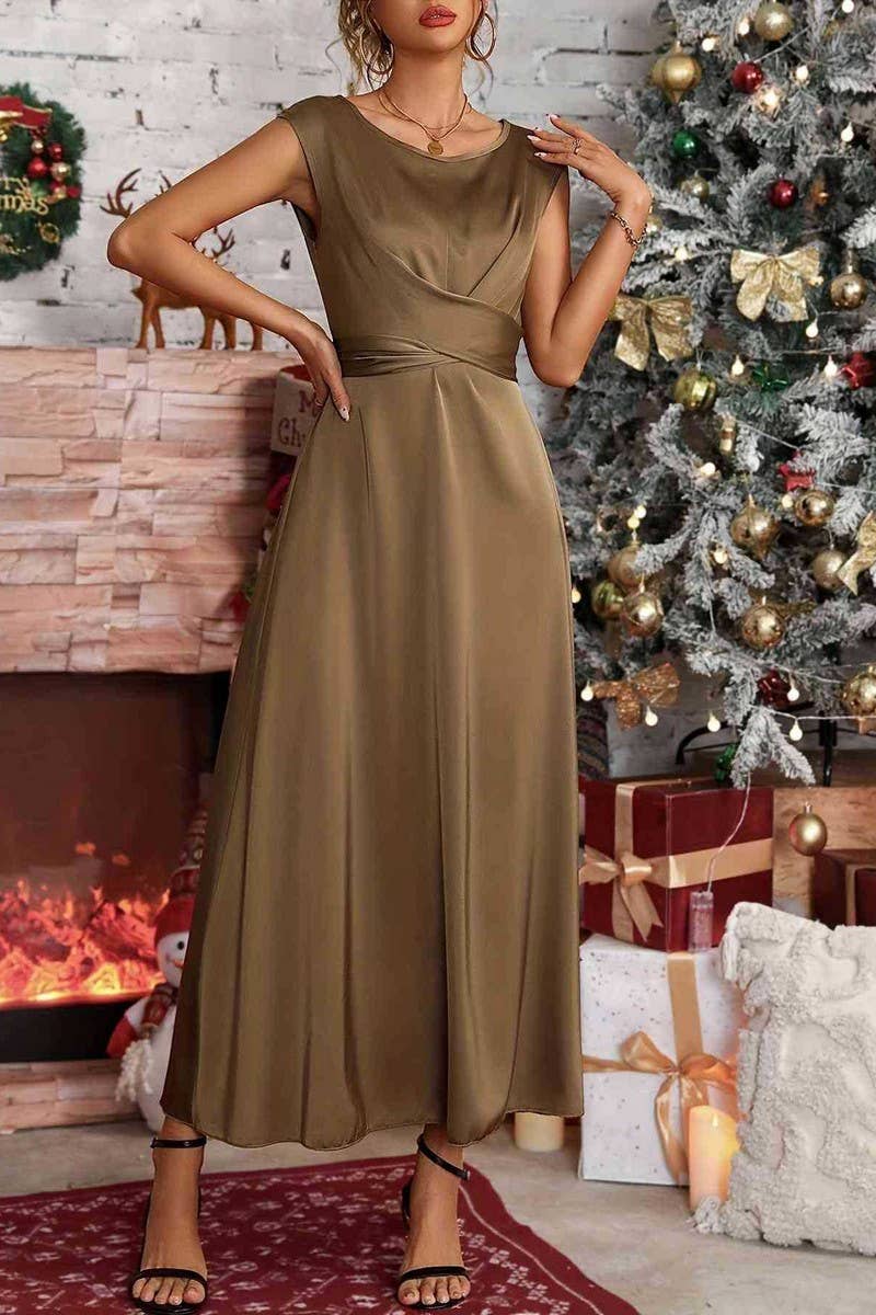 CWDMD5063_EVENING TIE SLEEVELESS DRAPE TEMPERAMENT DRESS