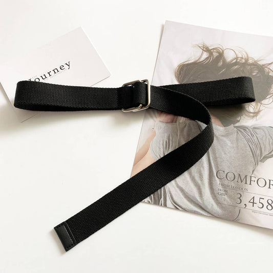 CANVAS SIMPLE DOUBLE BUCKLE DECORATIVE BELT_CWABE0661