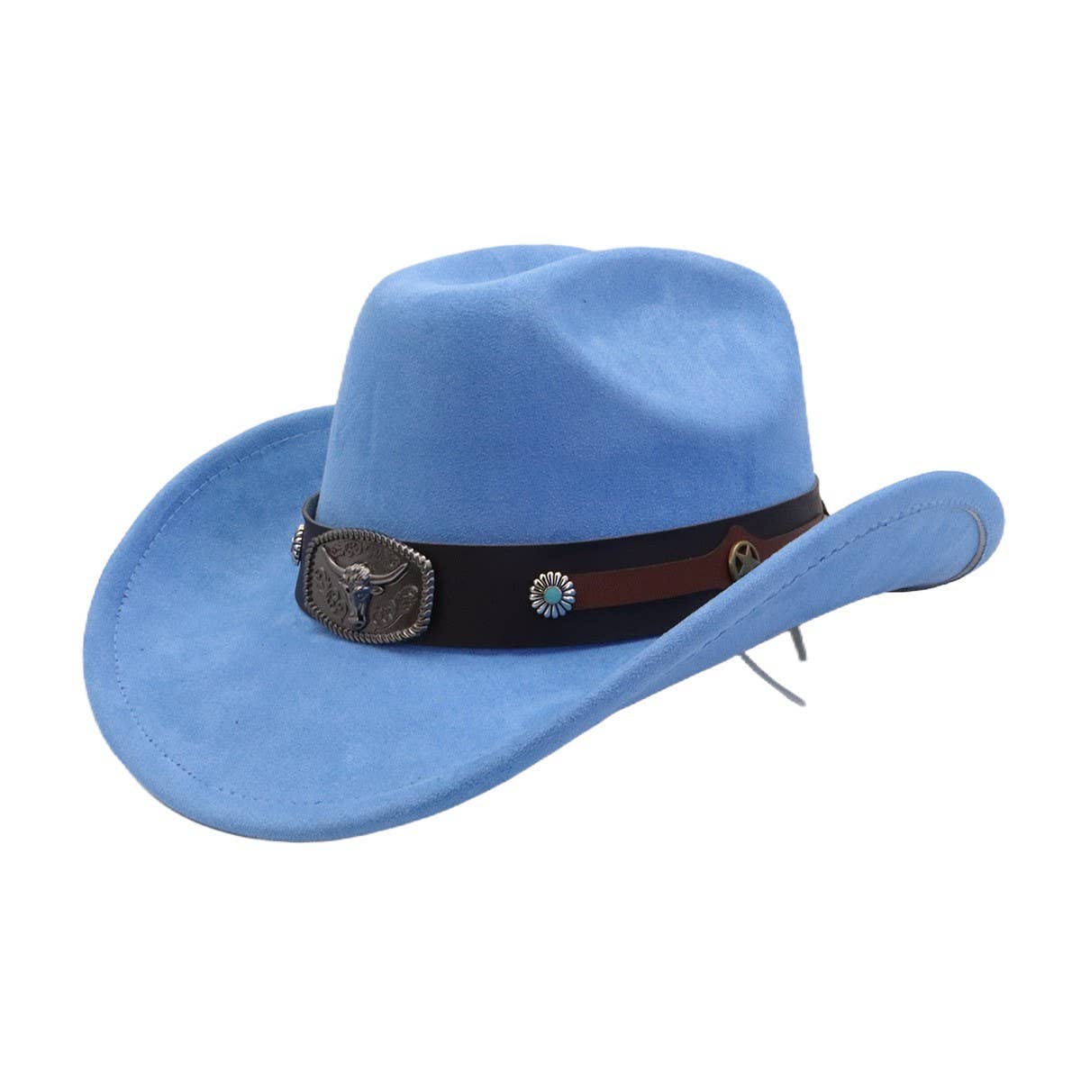 Unisex Suede Cowboy Fedora Hat Ethnic Design_CWAH04503