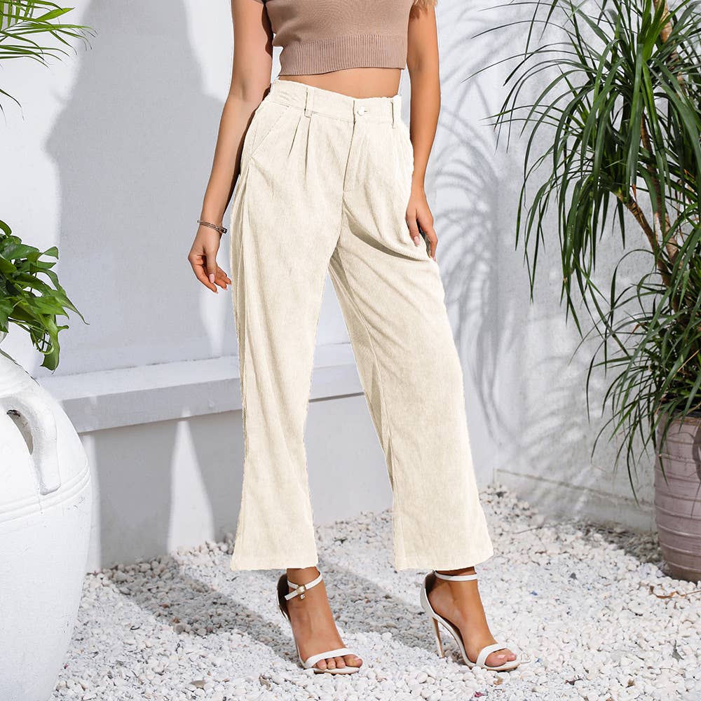High-waisted straight tube corduroy slacks