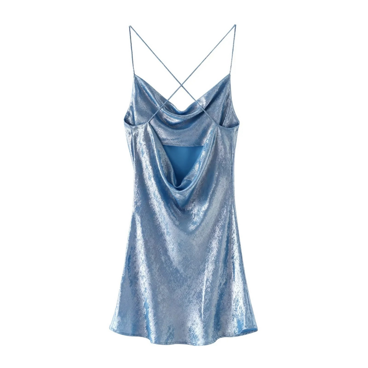 Fashion Metallic Foil Draped Collar Mini Dress_CWDMD5813