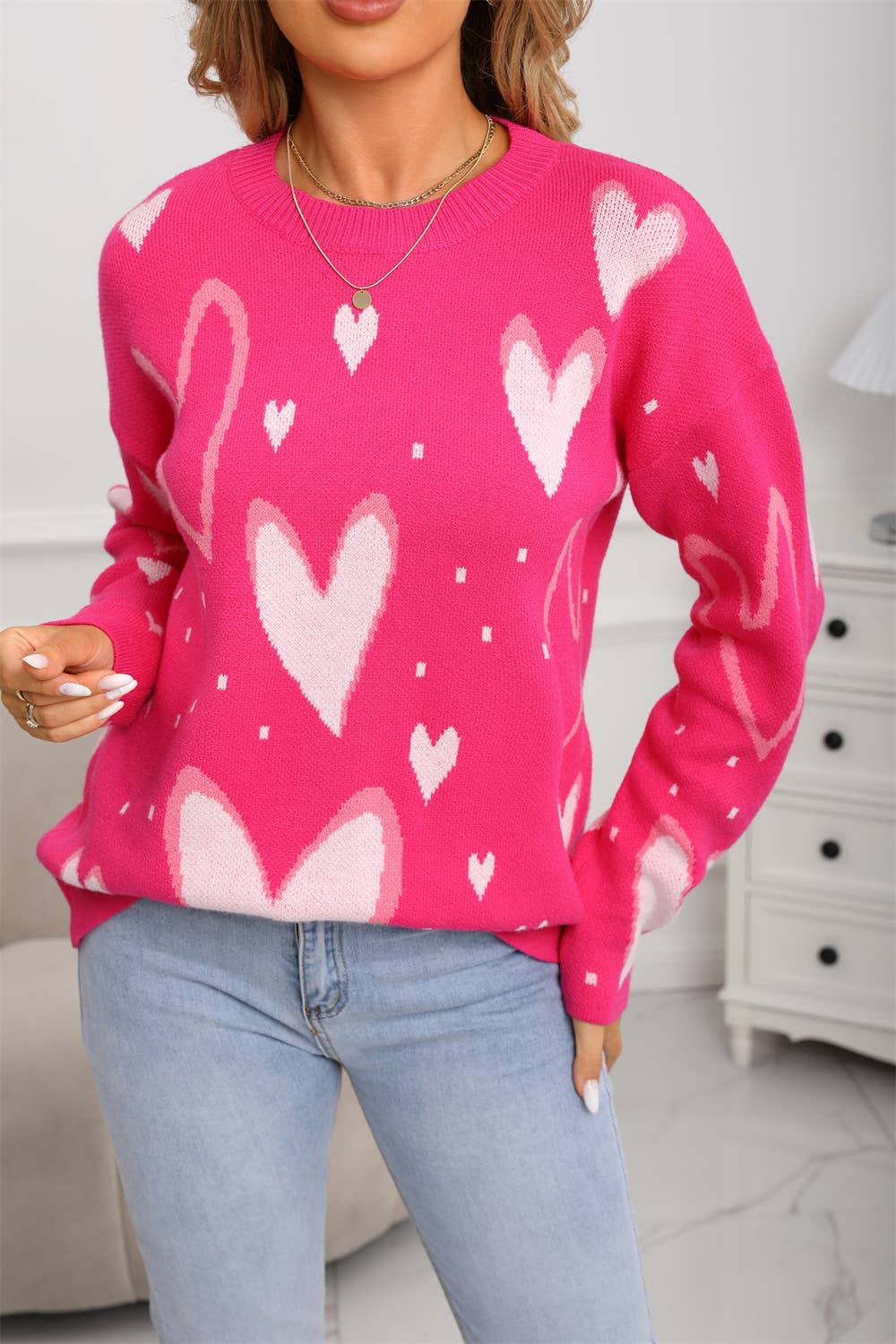 Valentine's Day love jacquard loose knitwear