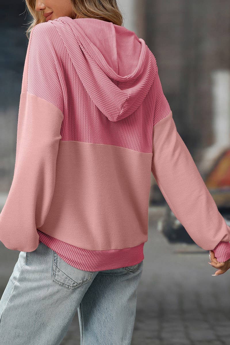 CWOHOL00601_COLORBLOCK TWIST STRIPE LOOSE HOODIE