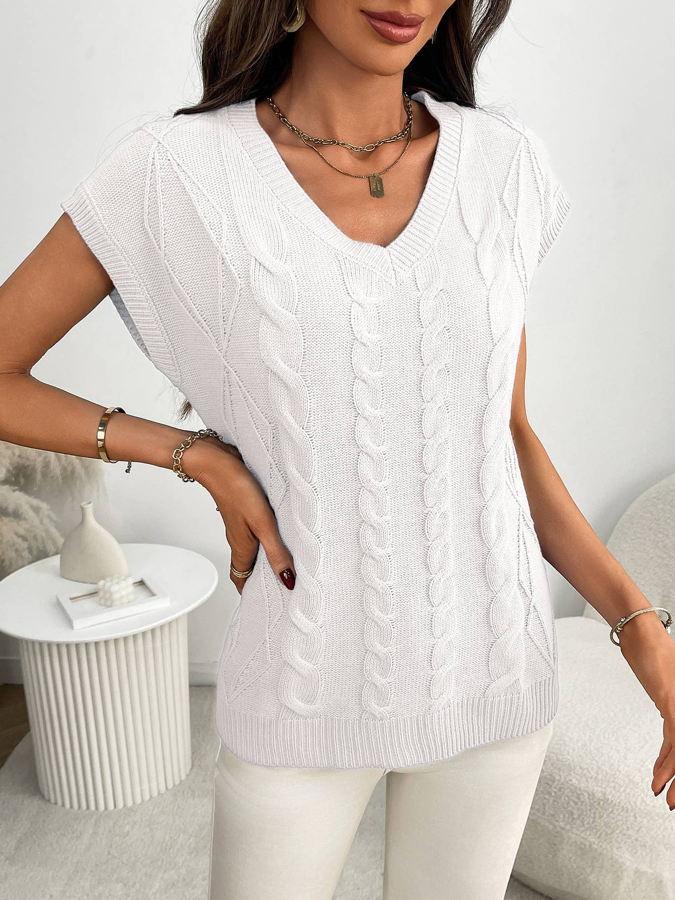 V-neck floral vest loose vest sleeveless sweater