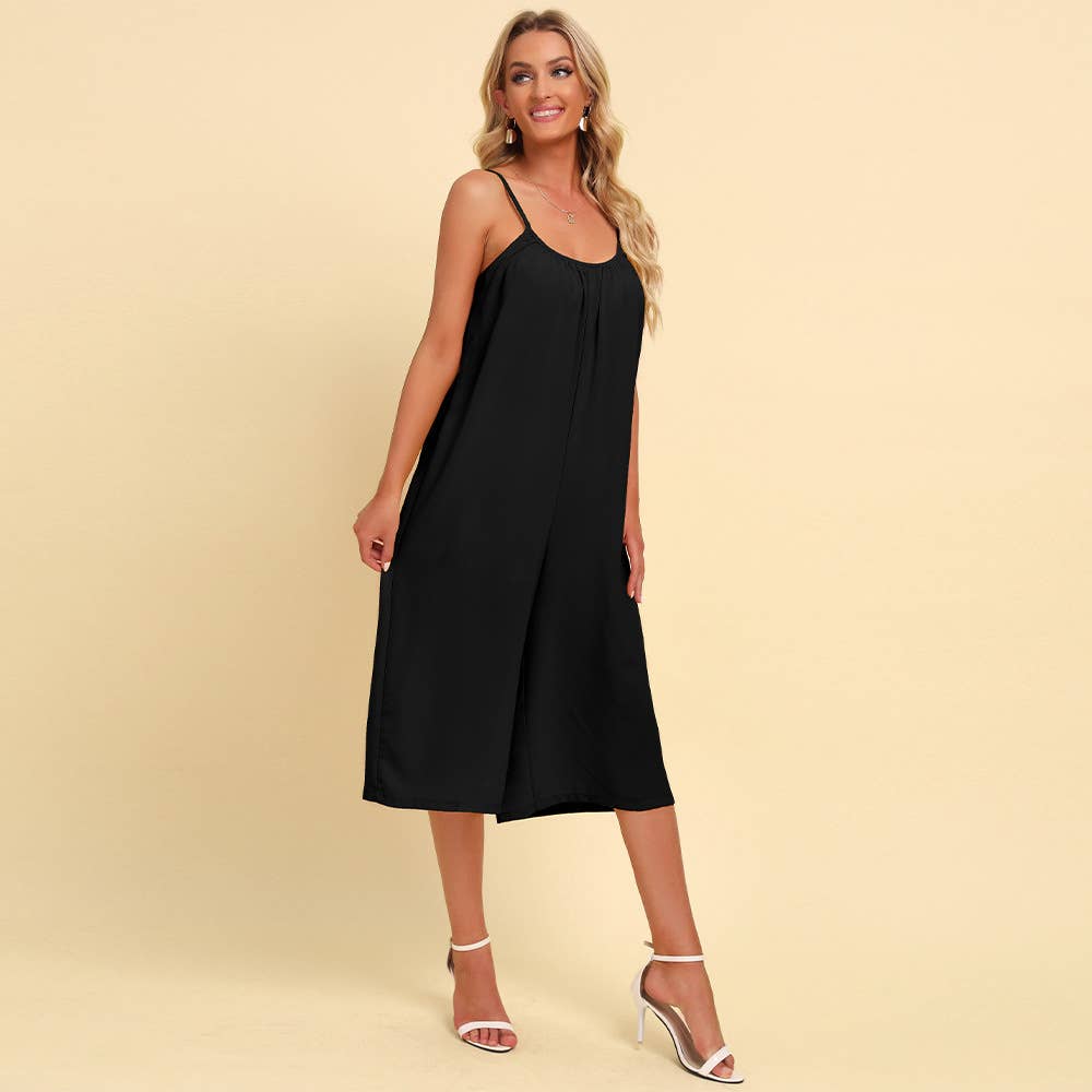 Loose solid color casual halter jumpsuit wide leg