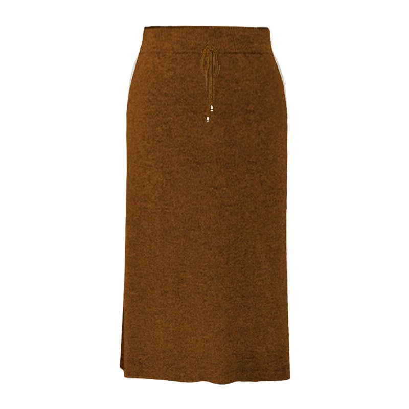 MID-LENGTH A-LINE WRAP HIP WOOLEN KNITTED SKIRT