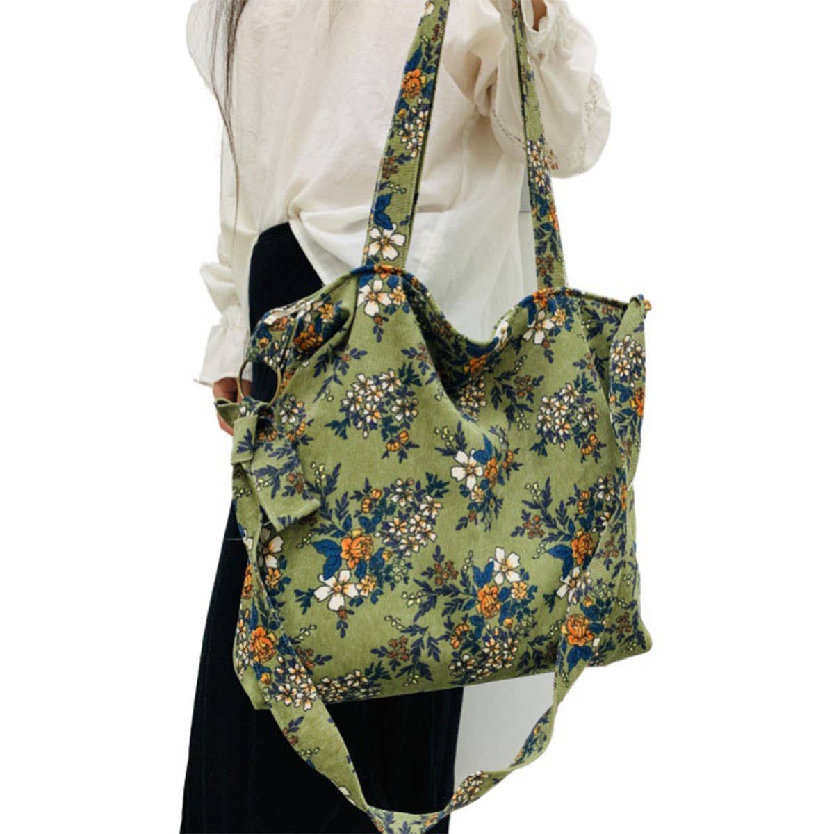 Floral corduroy flowers retro single-shoulder bag