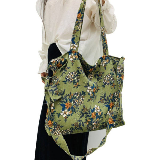Floral corduroy flowers retro single-shoulder bag
