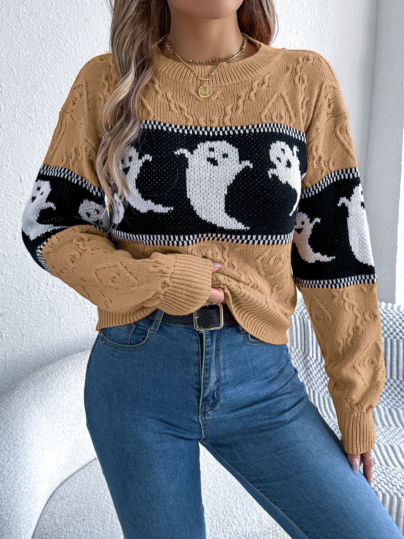 Ghost Long-Sleeved Knit Pullover Sweater