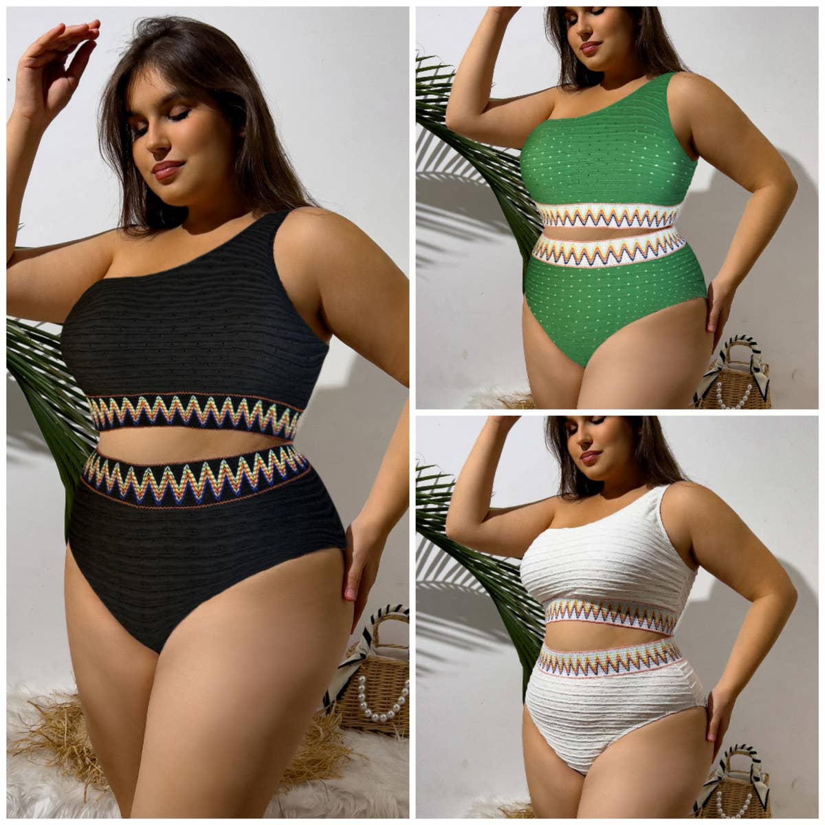 SEXY STRIPED PLUS SIZE SPLIT BIKINI SWIMSUIT