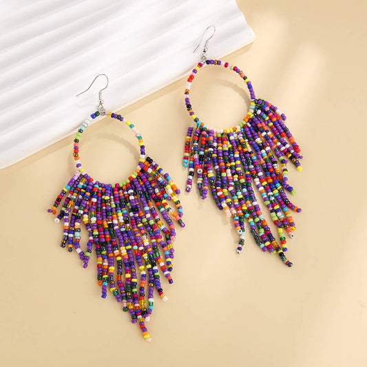 VINTAGE HOLLOW LONG TASSEL EARRINGS