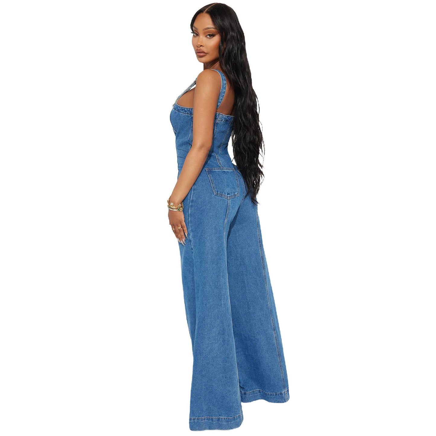 STYLISH CASUAL SEXY BACK STRAP DENIM ROMPER