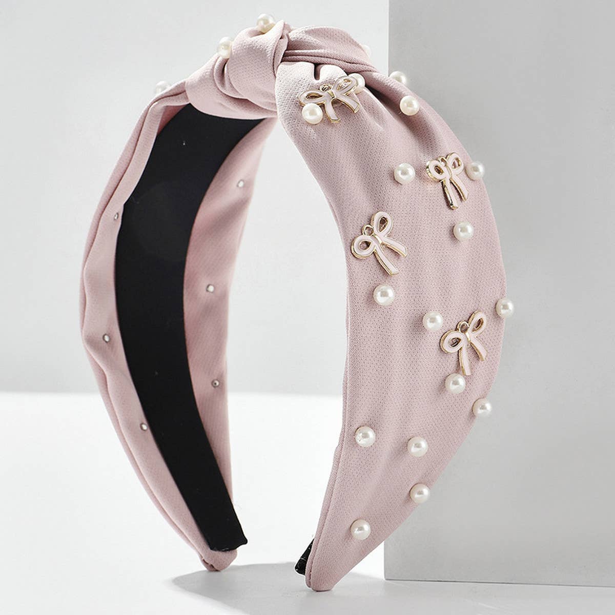 SOLID COLOR PEARL BOW KNOTTED WIDE BRIM HEADBAND_CWAHA2606