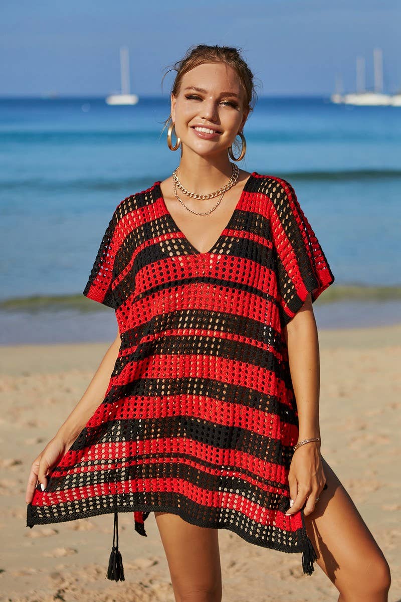 CWOSWS0031_Crochet Bikini Cover V-Neck Beach Top Sweater