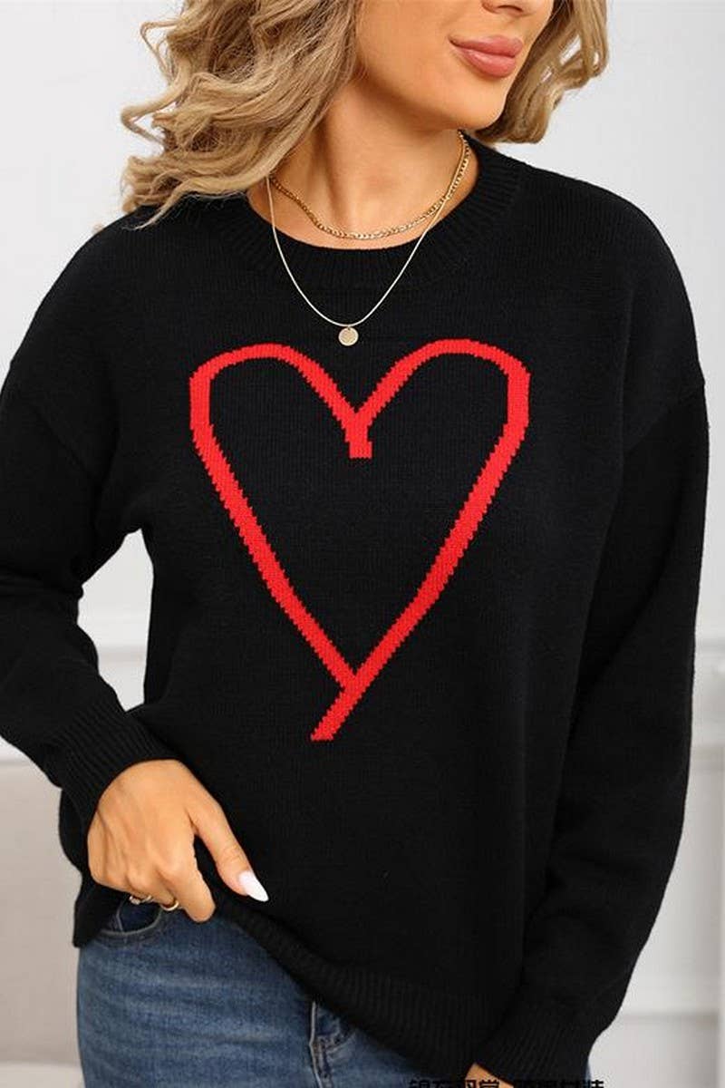 CWOSWL07589_HEART JACQUARD VALENTINE'S DAY KNIT TOP