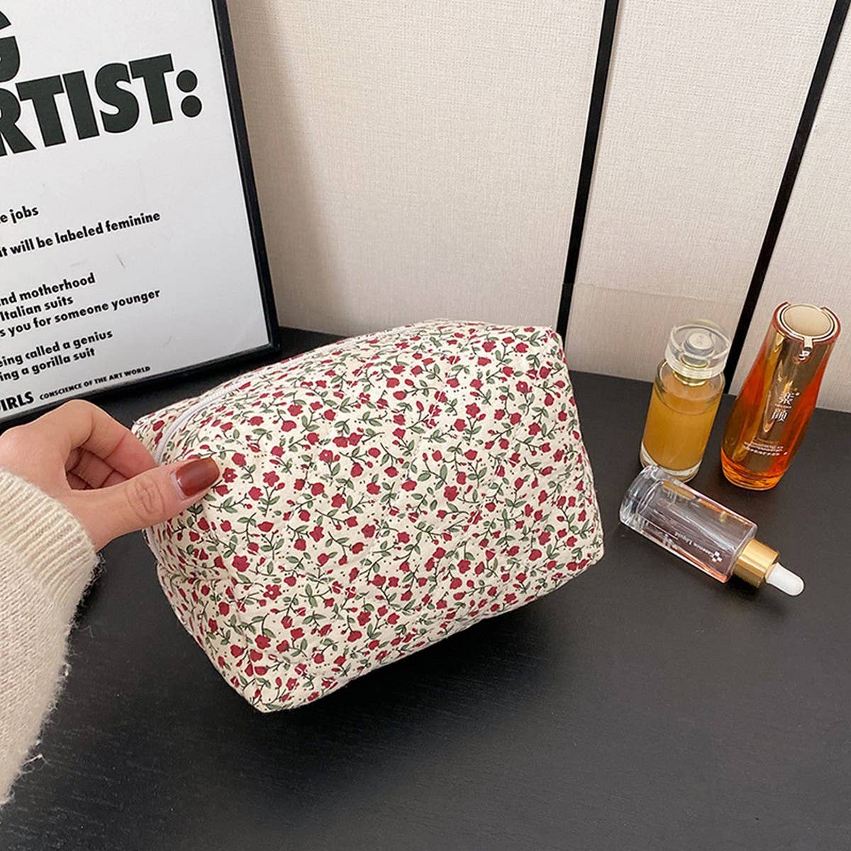 NEW FLORAL FABRIC LARGE CAPACITY COSMETIC BAG_CWAB4379