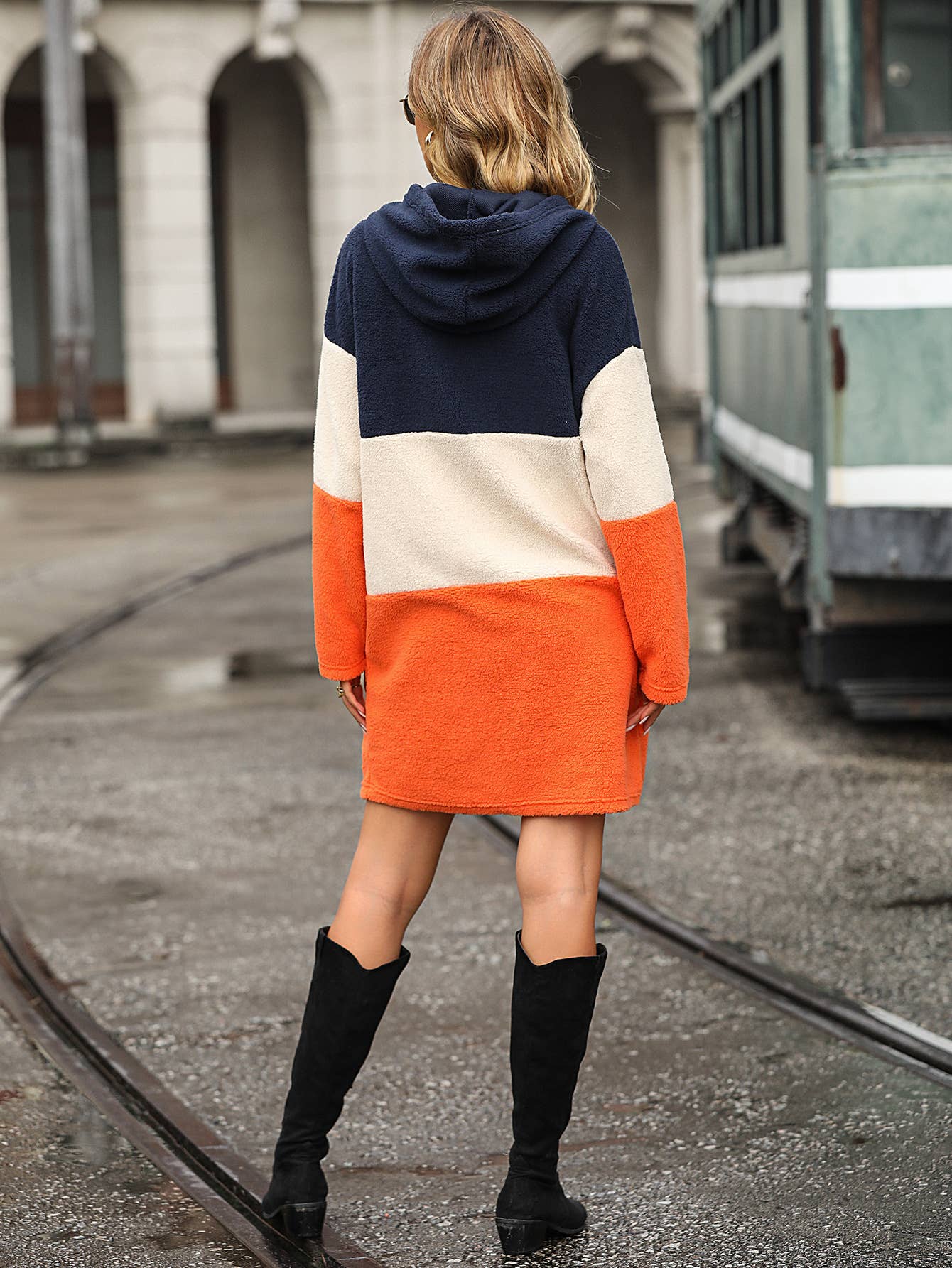 HOODED COLOR MATCH COLOR FLEECE CASUAL HOODIE