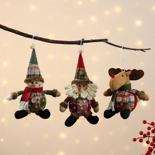 CHRISTMAS PLAID FABRIC DOLL PENDANT