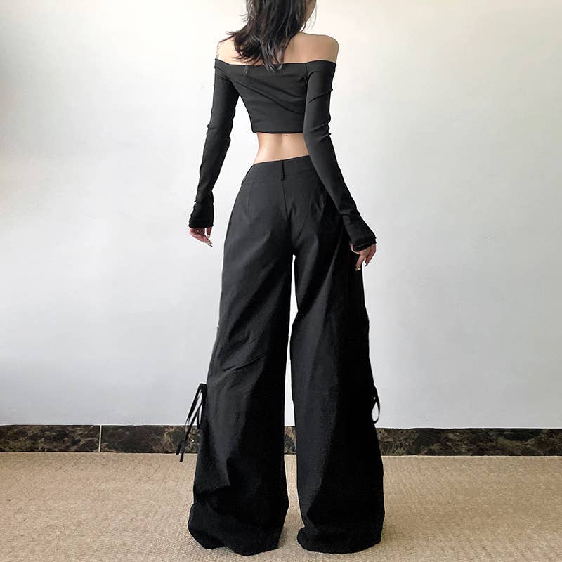 LOOSE STRAIGHT LEG PANTS WITH MULTI-POCKET ZIPPER