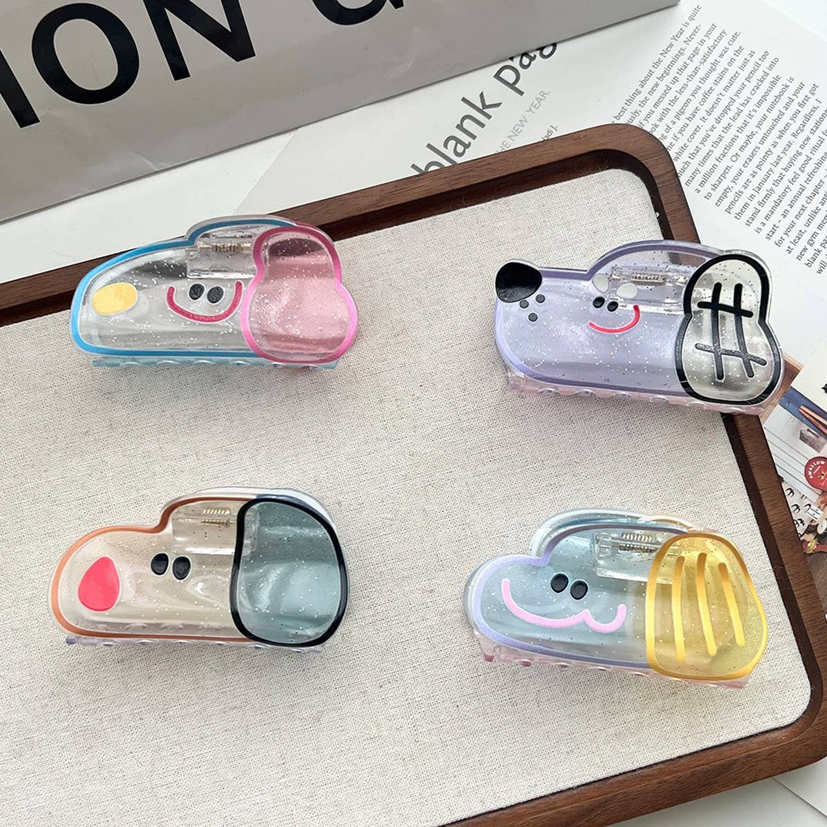 Cute Smiling Dog Transparent Hair Claw for Girls
