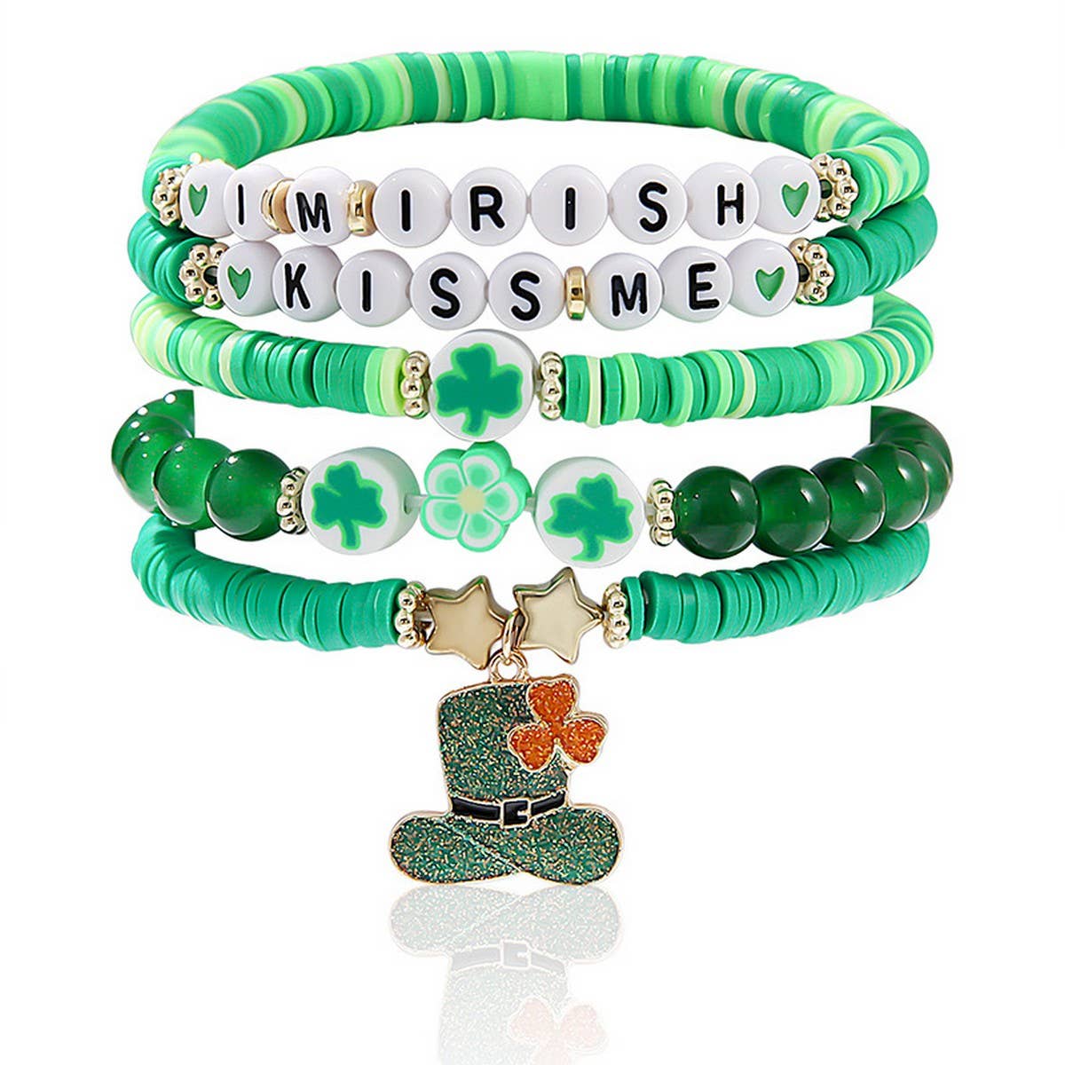 ST. PATRICK'S DAY LUCKY CLOVER CHARM BRACELET SET_CWMM3507