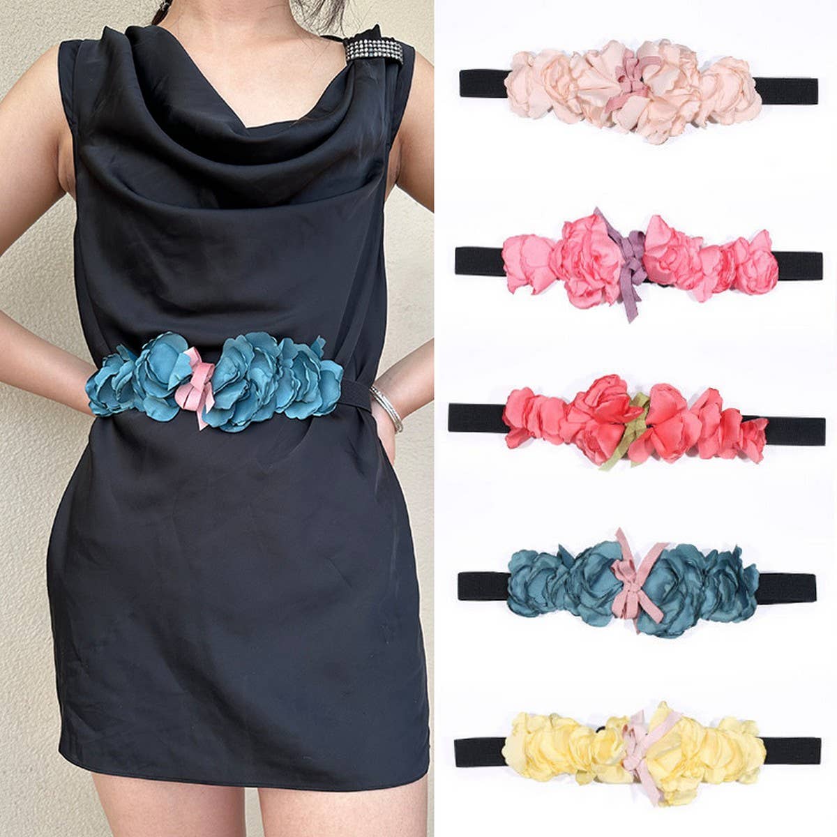 Boho Floral Elastic Waist Belt for Dresses_CWMM6407