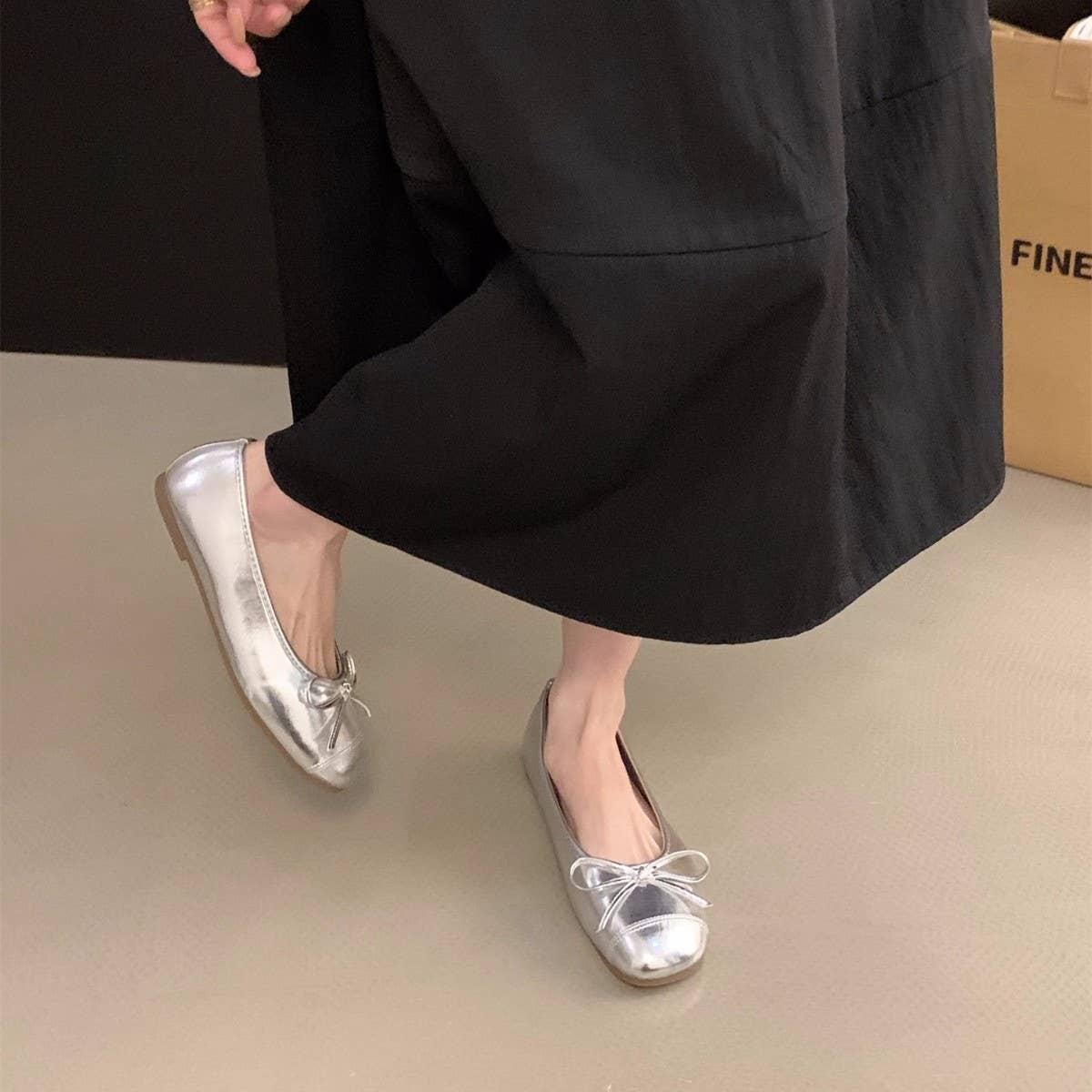 Silver Tweed Flats for Women Elegant Spring Shoes