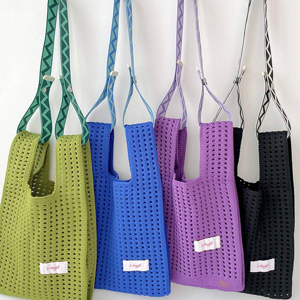 SOLID COLOR KNITTED HOLLOW SHOULDER BAG HANDBAG_CWAB1496